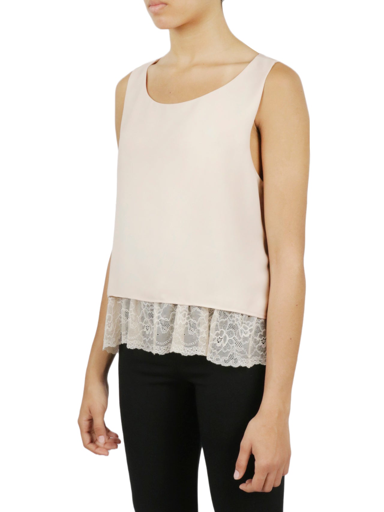  Cream & Rouge Lace Hem Tank - White - Bonton
