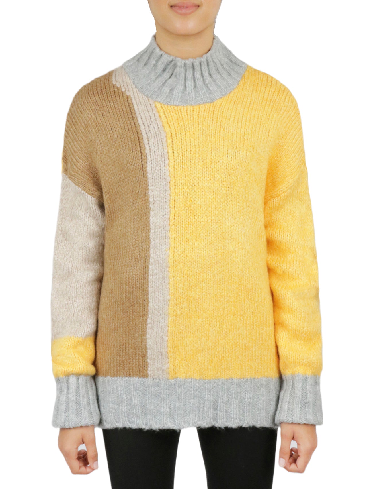  Miss Poeym Color Block Tunic Sweater - Yellow - Bonton