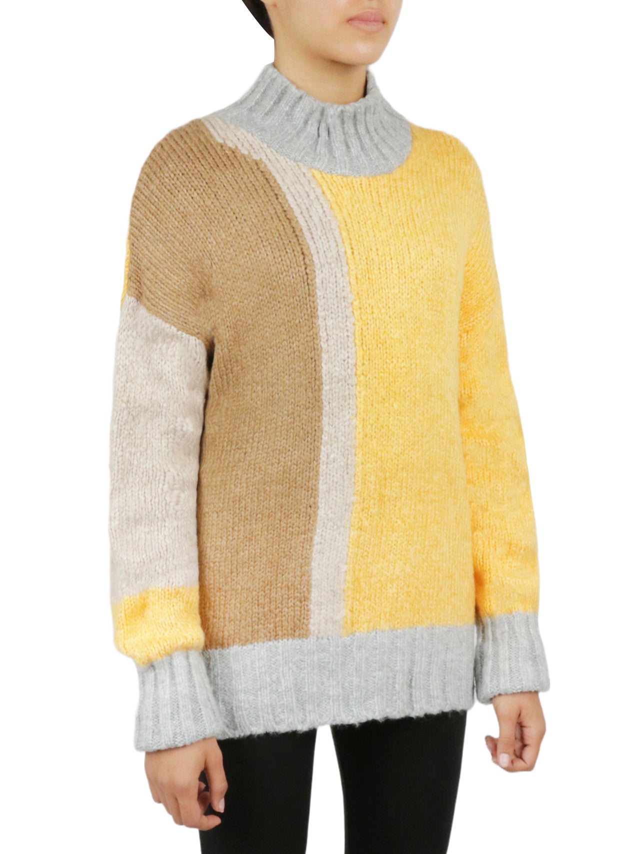  Miss Poeym Color Block Tunic Sweater - Yellow - Bonton