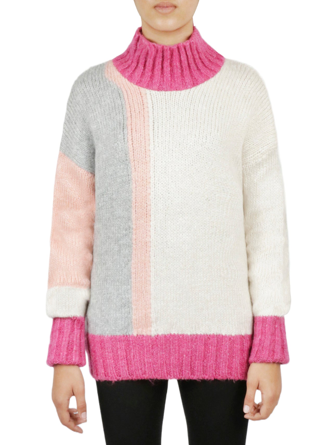  Miss Poeym Color Block Tunic Sweater - Khaki - Bonton