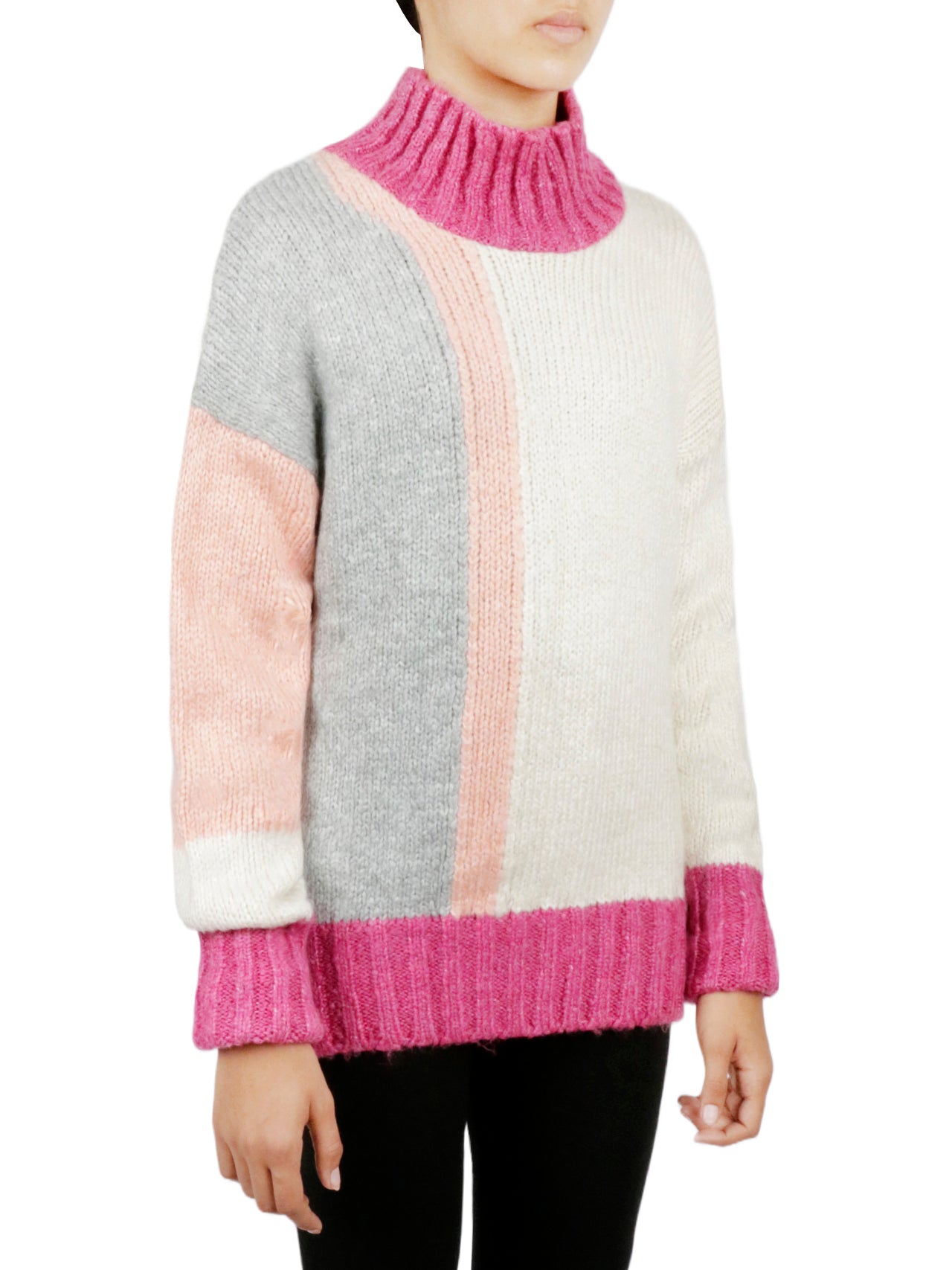  Miss Poeym Color Block Tunic Sweater - Khaki - Bonton