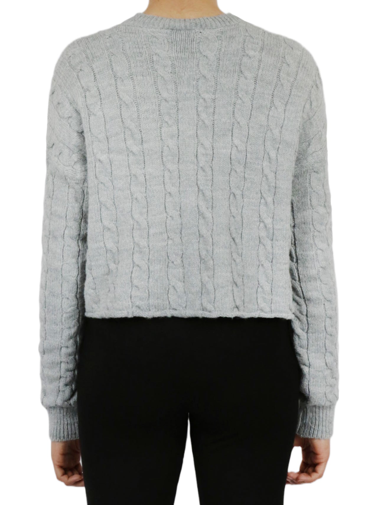  Miss Poeym Cable Knit Cropped Pullover Sweater - Black - Bonton