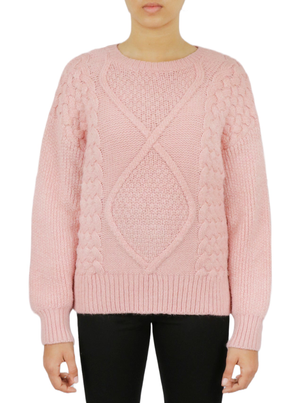  Miss Poeym Cable Knit Cropped Pullover Sweater - Black - Bonton