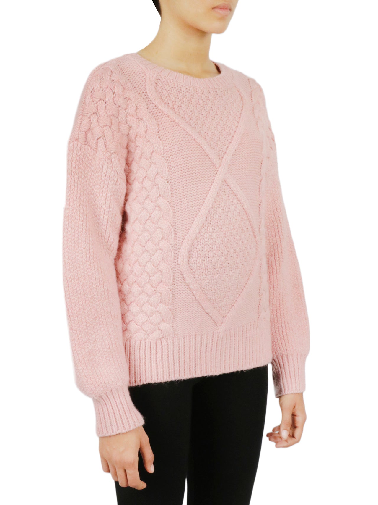  Miss Poeym Cable Knit Cropped Pullover Sweater - Black - Bonton