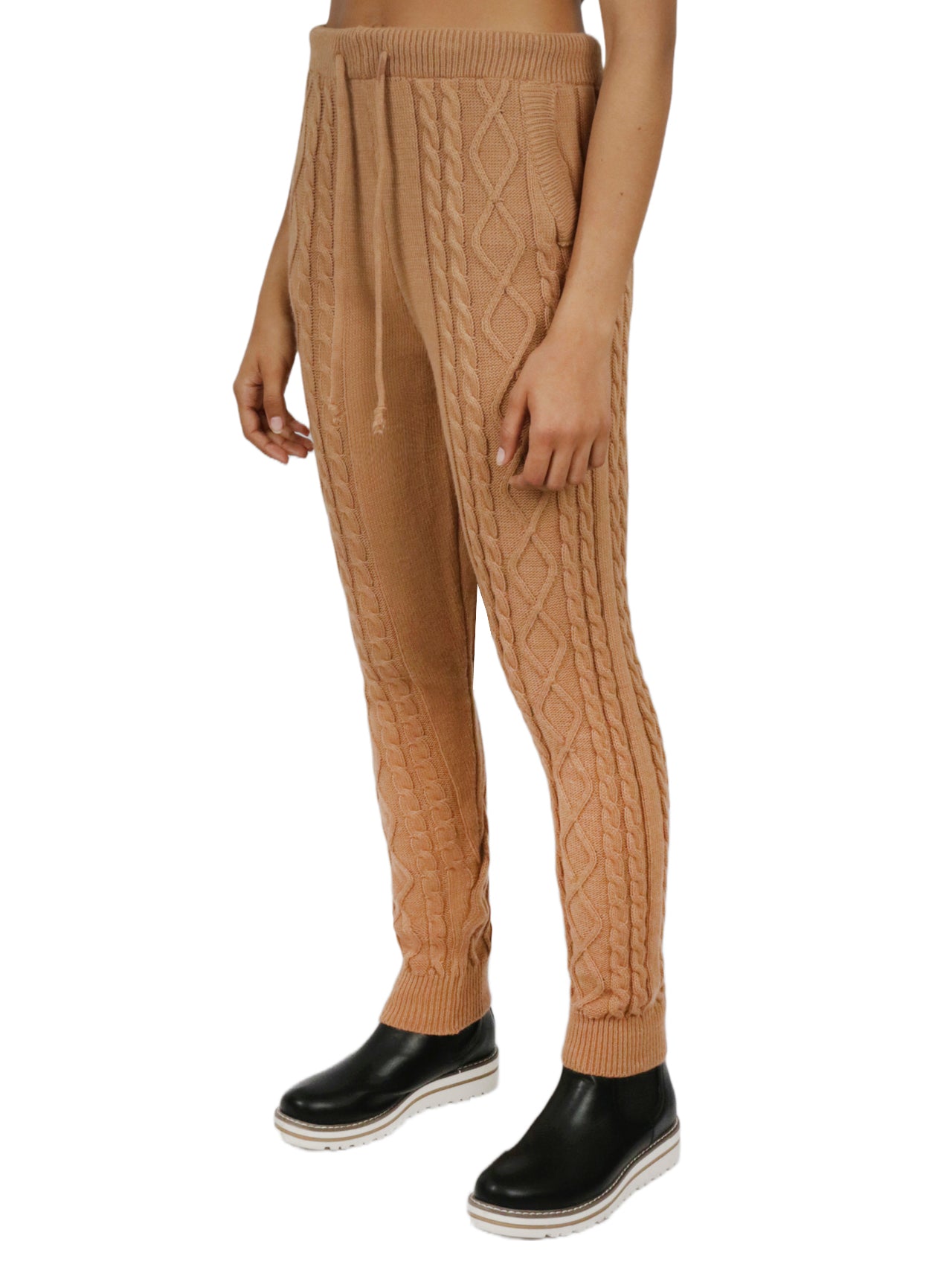  Miss Poeym Cozy Cable Knit Jogger - Camel - Bonton