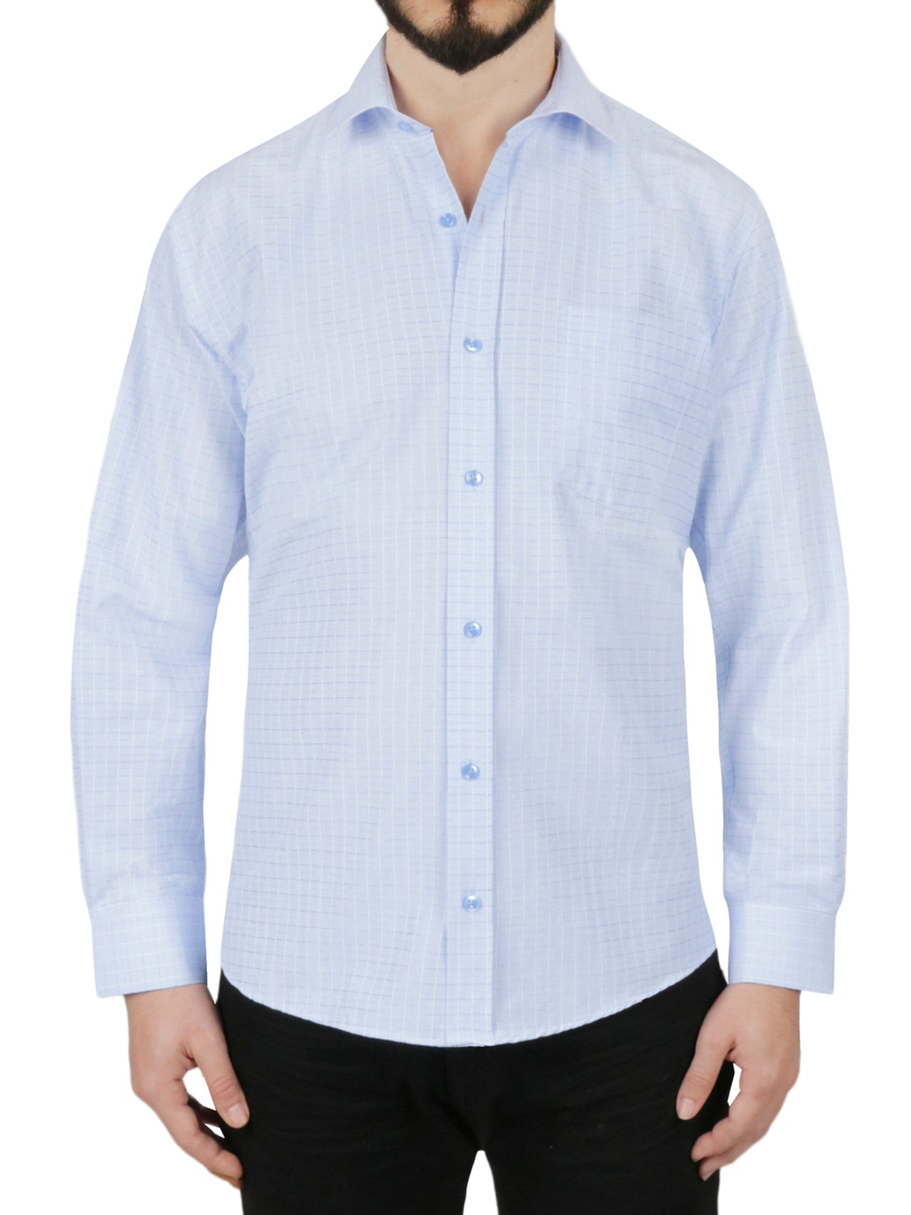  Windowpane Checkered Dress Shirt in Grey - Blue - Bonton