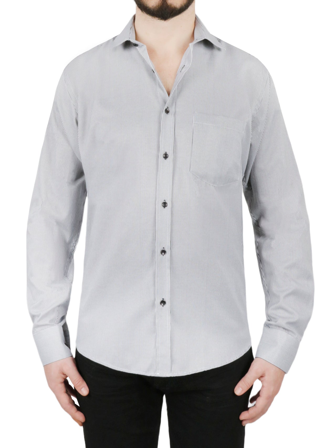  Gray Stripe Dress Shirt - Gray - Bonton