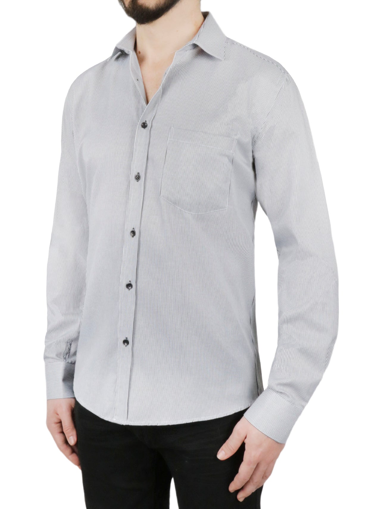  Gray Stripe Dress Shirt - Gray - Bonton