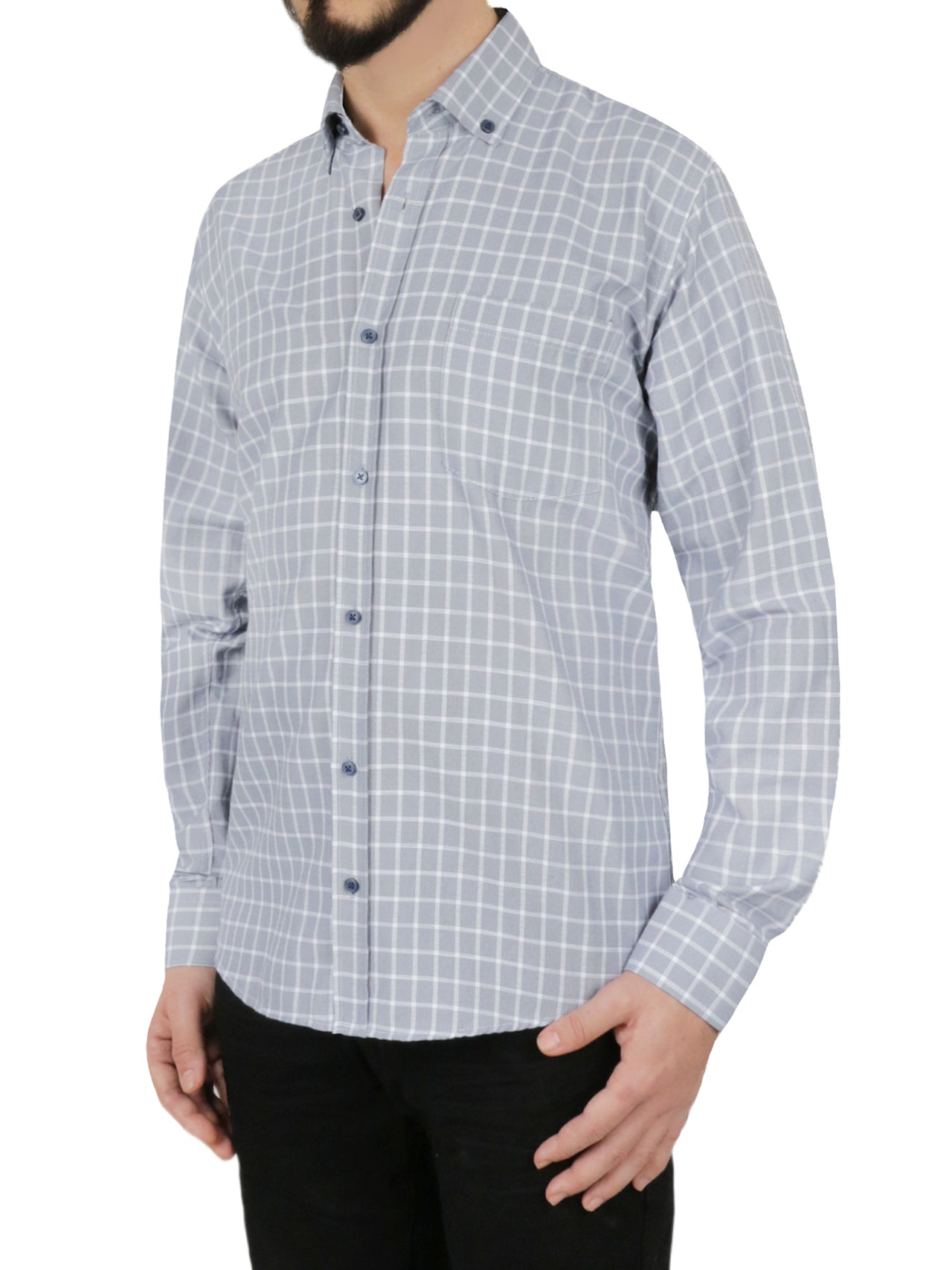 Windowpane Checkered Dress Shirt in Grey - Blue - Bonton