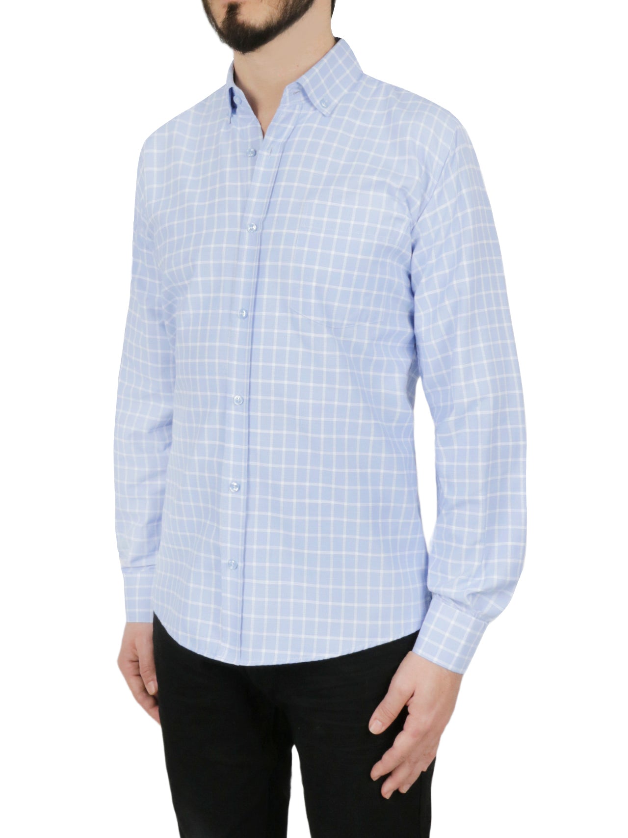  Men's Regular Shirt Blue Check Design 2 - Blue - Bonton