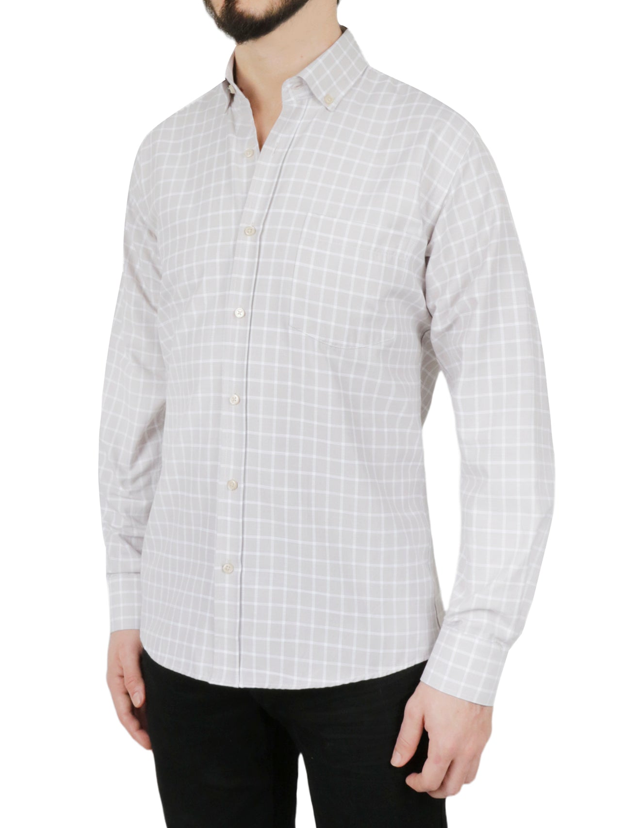  Beige Windowpane Checkered Dress Shirt - Beige - Bonton