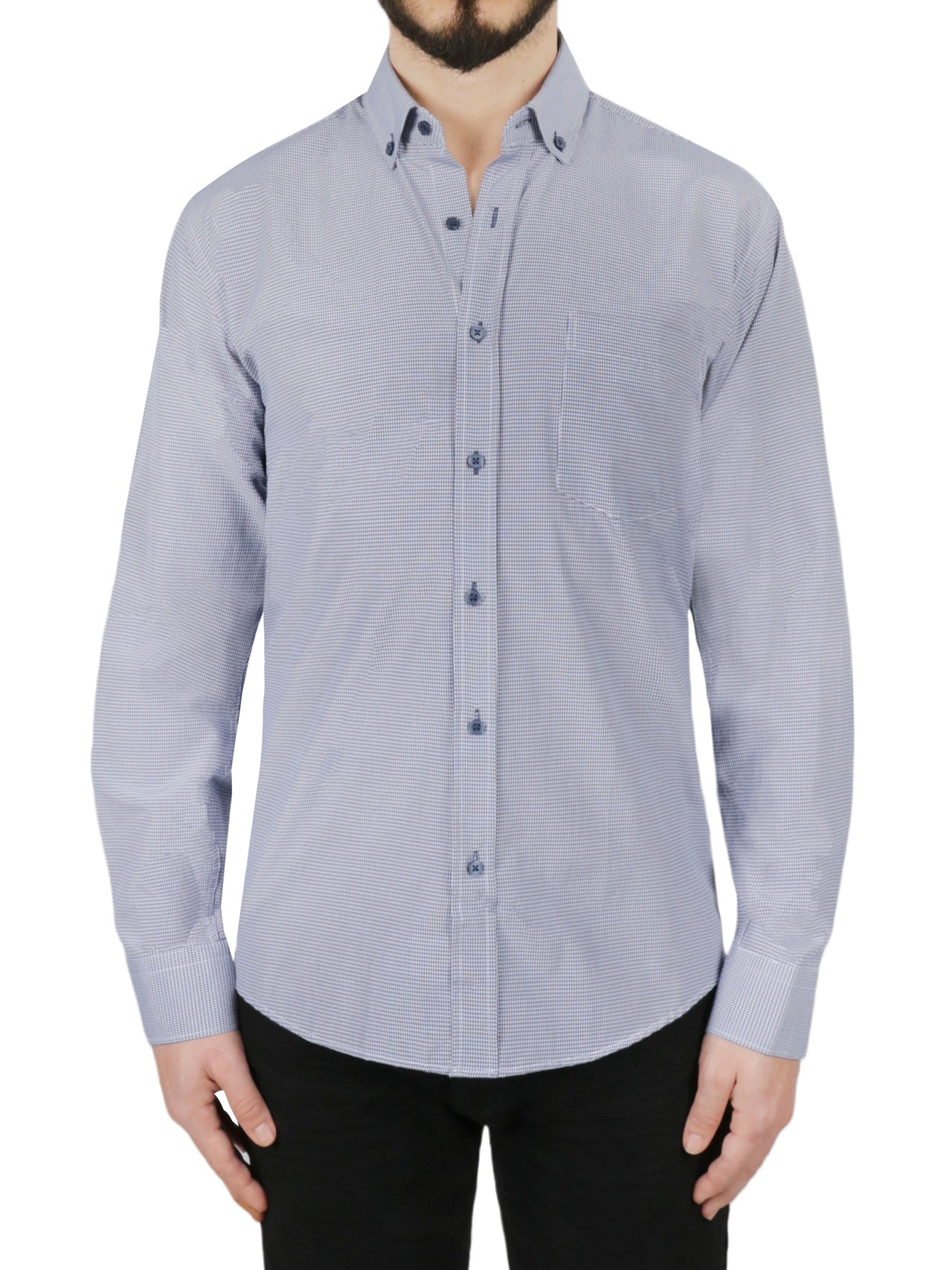  Dark Blue Checkered Dress Shirt - Dark Blue - Bonton