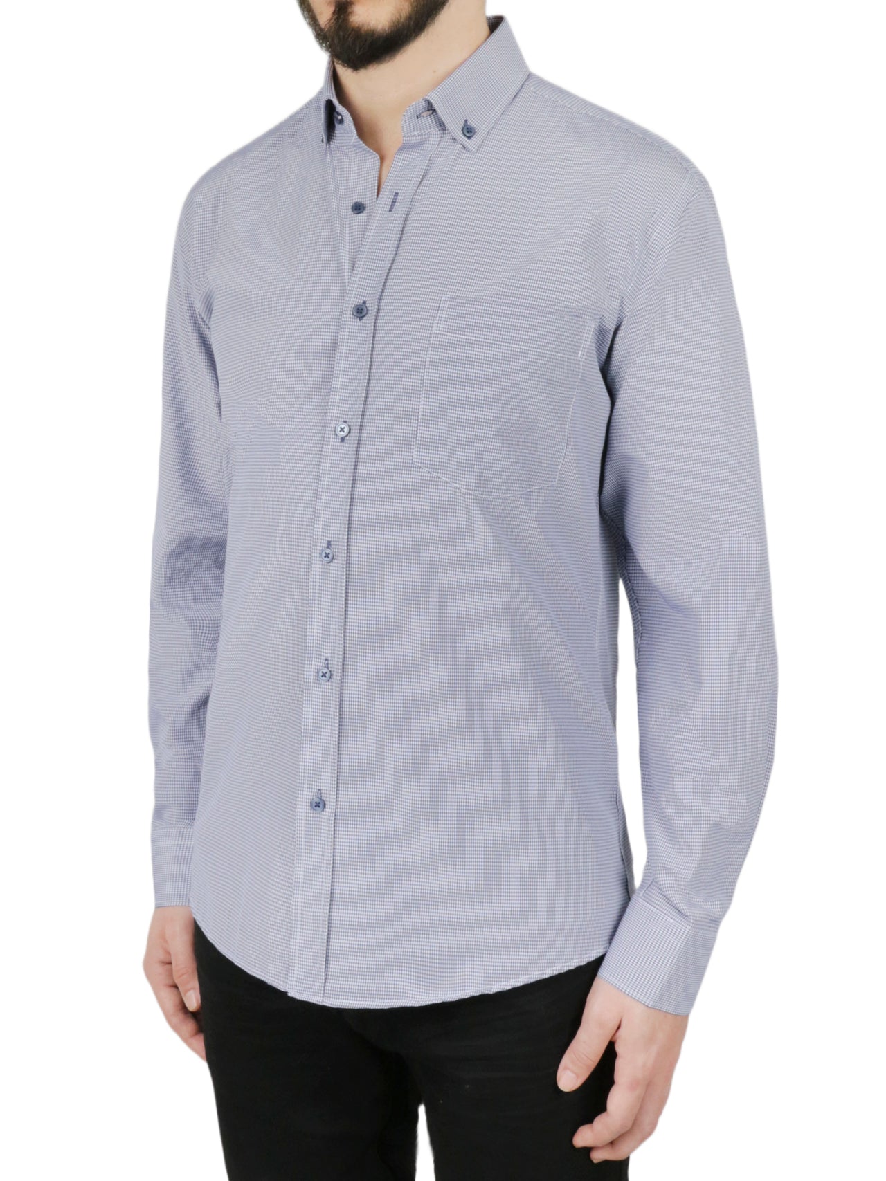  Dark Blue Checkered Dress Shirt - Dark Blue - Bonton