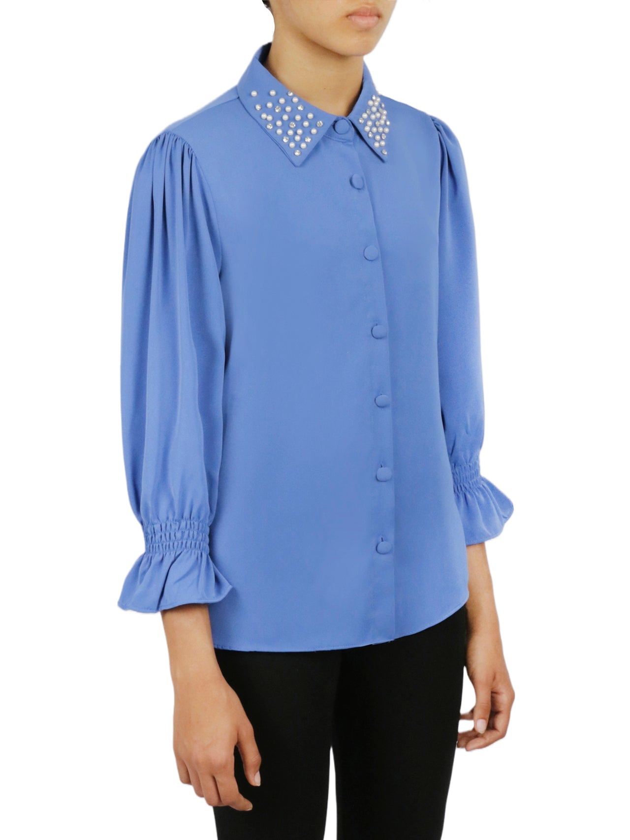  Miss Selen Embellished Button Down - Indigo - Bonton