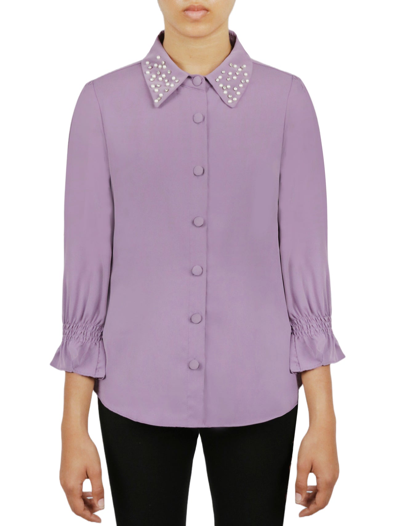  Miss Selen Embellished Button Down - Indigo - Bonton