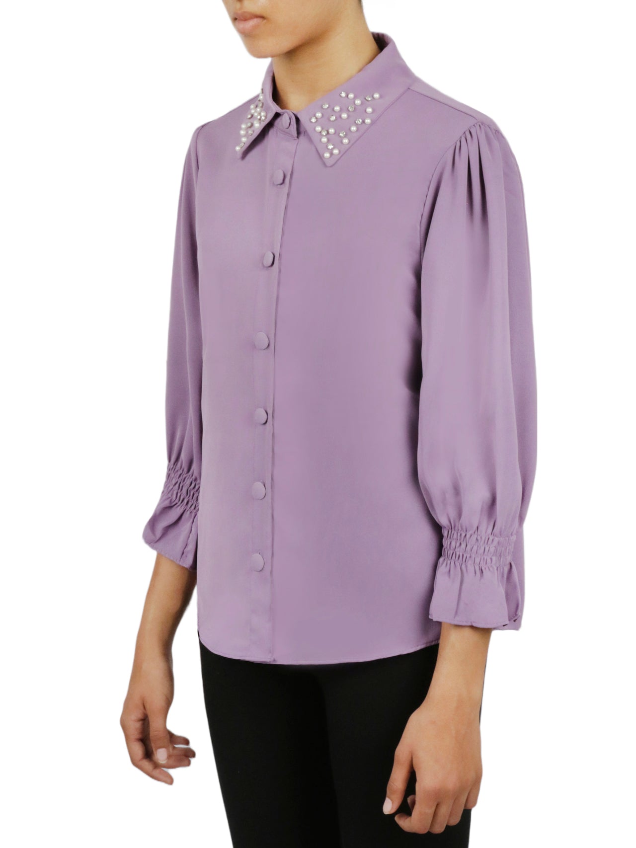  Miss Selen Embellished Button Down - Indigo - Bonton