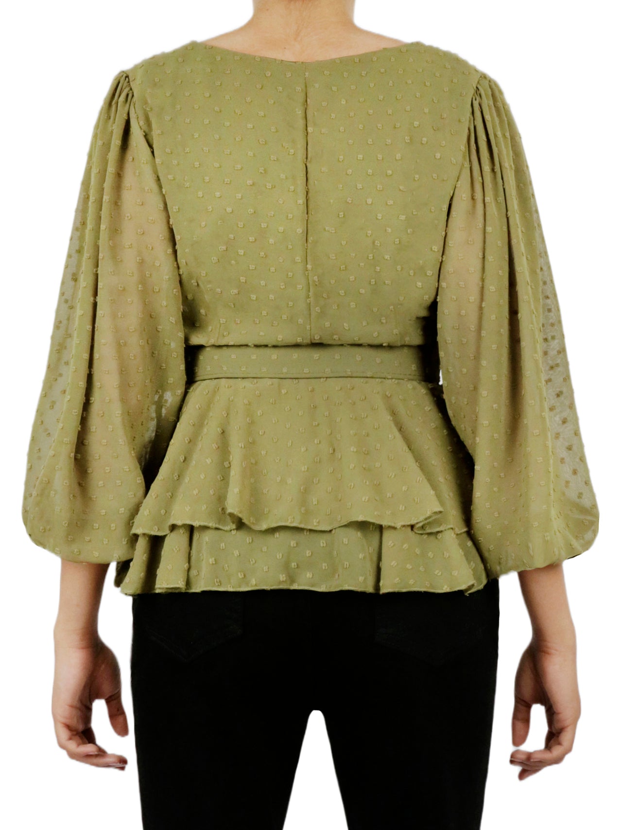  Miss Selen Belted Peplum Flounce Shirt - Khaki - Bonton