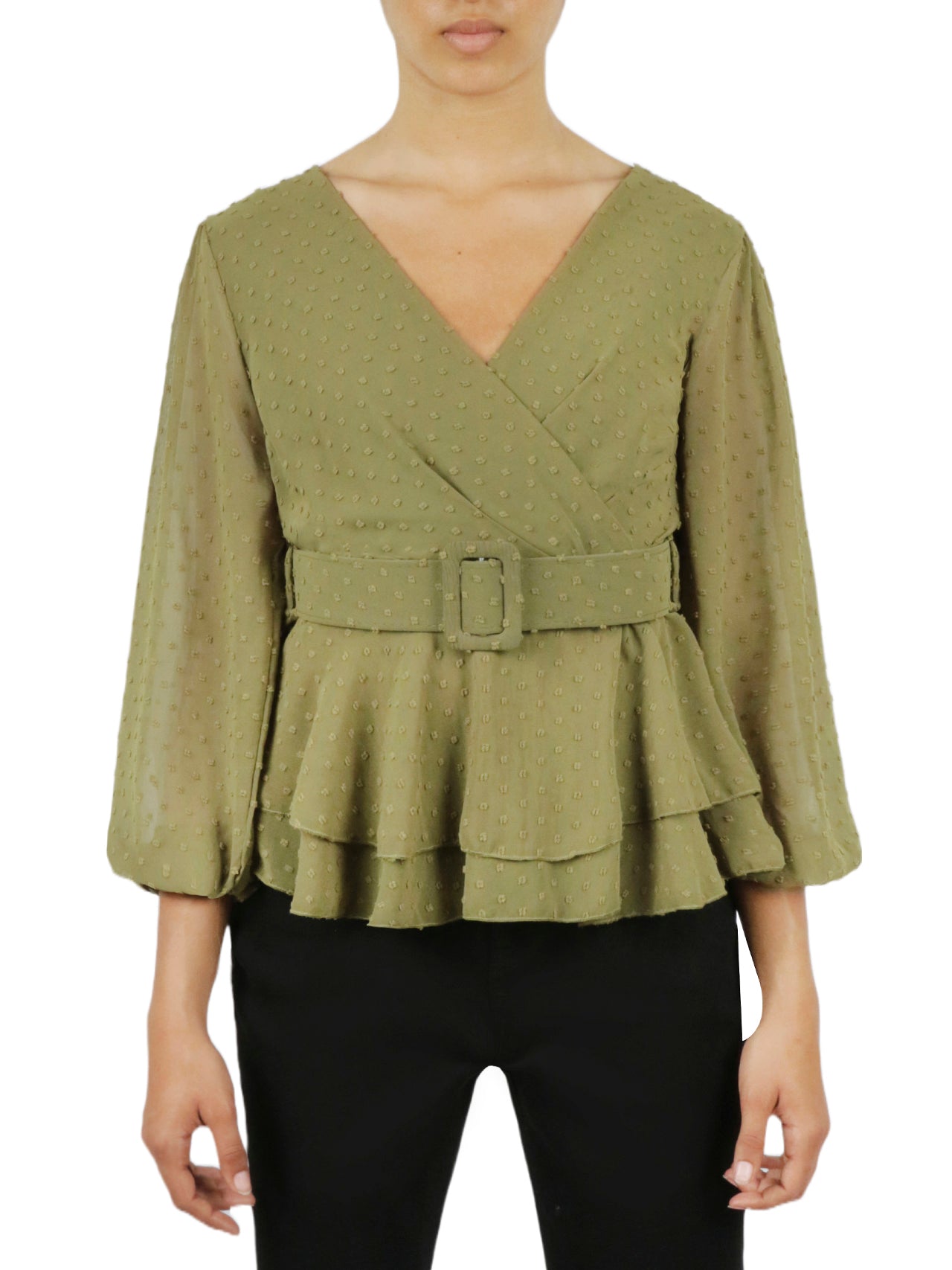  Miss Selen Belted Peplum Flounce Shirt - Powder Pink - Bonton