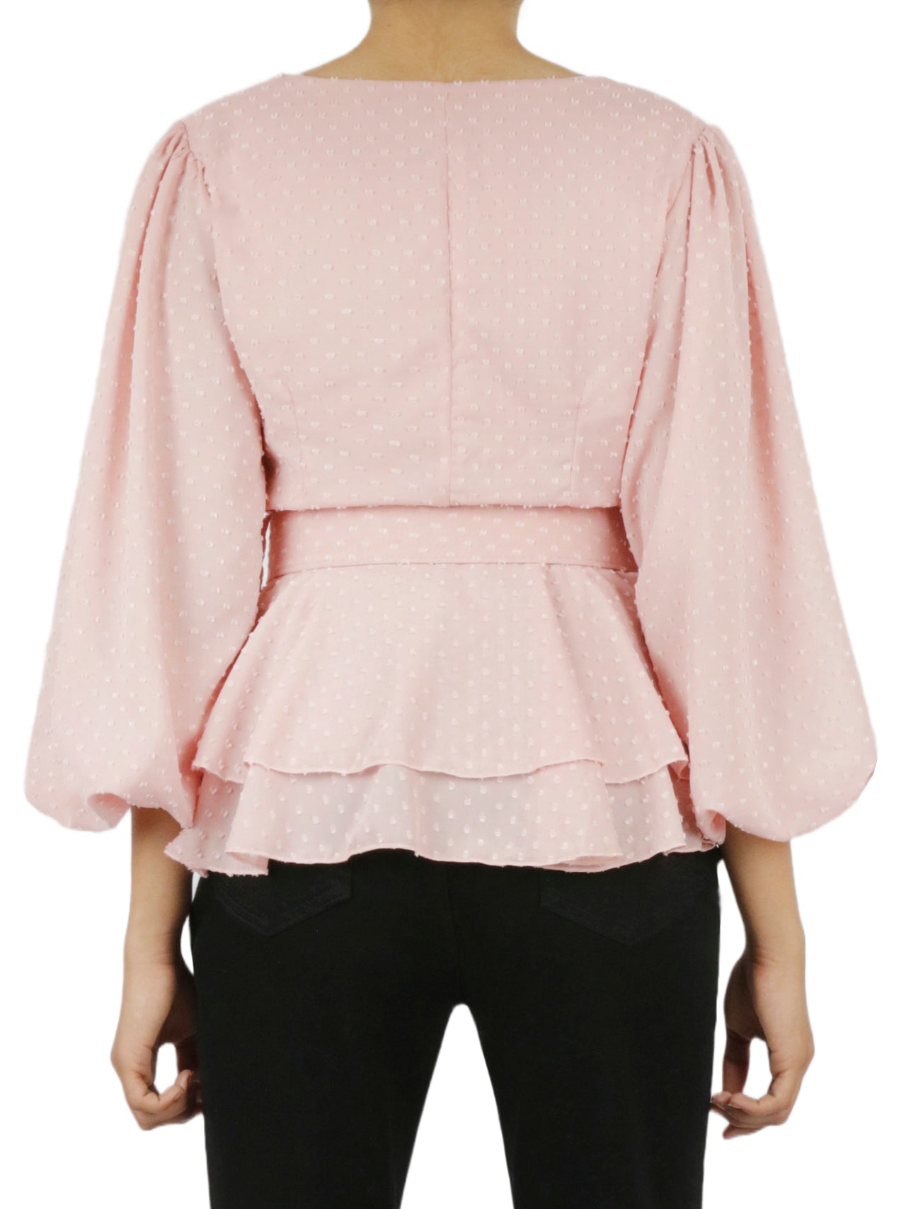  Miss Selen Belted Peplum Flounce Shirt - Powder Pink - Bonton