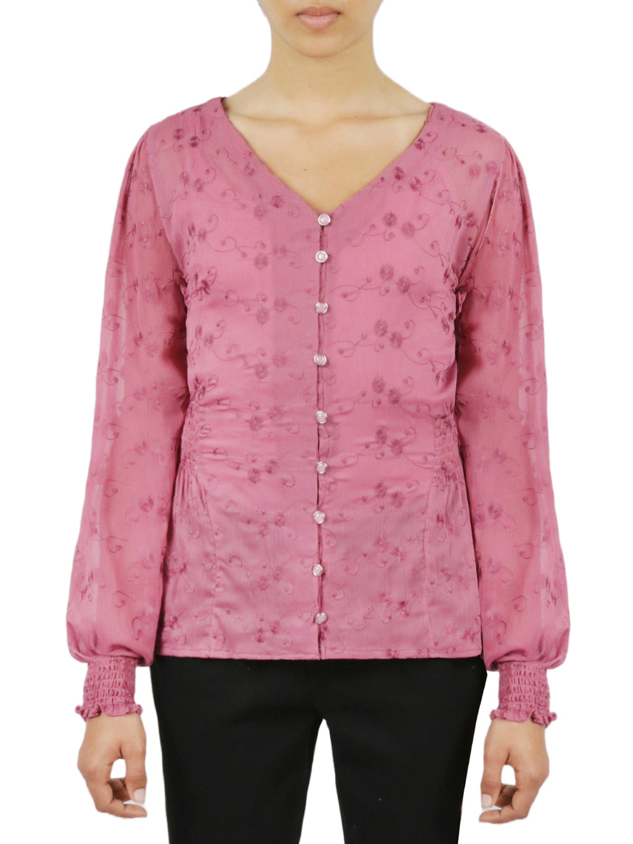  Miss Selen Floral Button Front Top - Ecru - Bonton