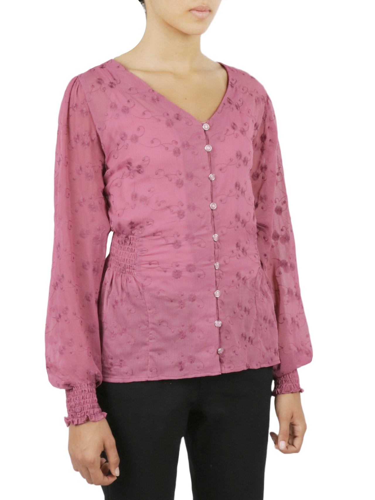  Miss Selen Floral Button Front Top - Rose - Bonton