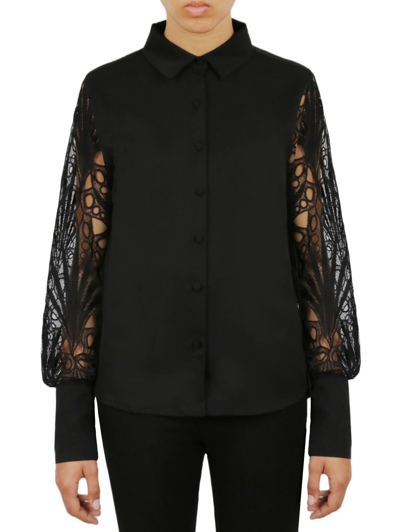  Miss Selen Cutout Sleeve Button Down - White - Bonton