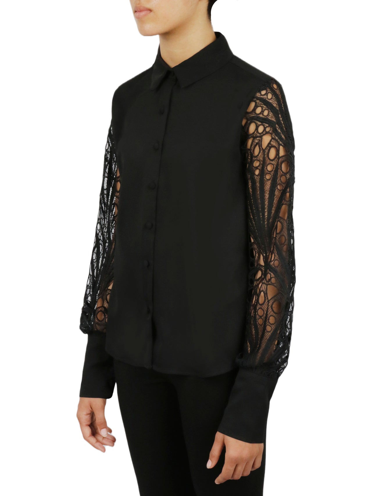  Miss Selen Cutout Sleeve Button Down - White - Bonton