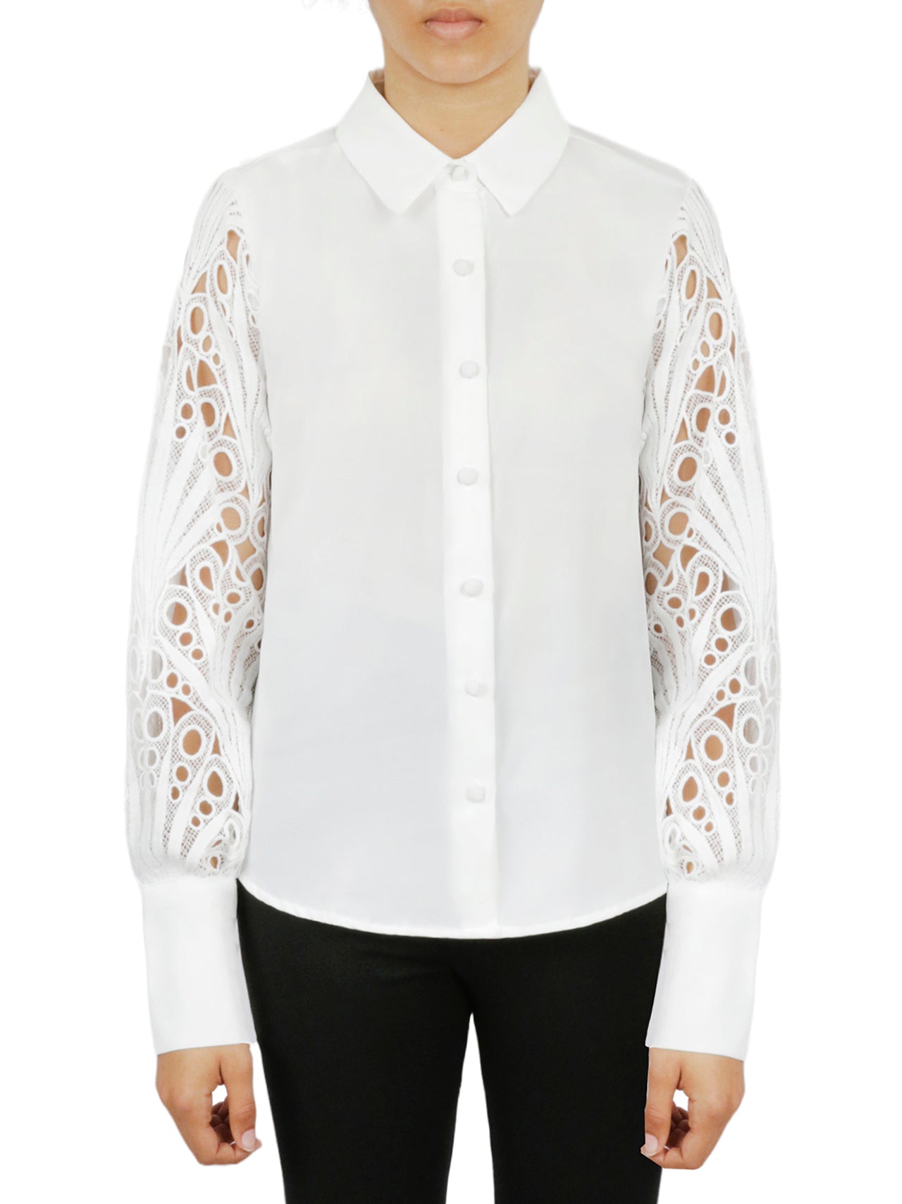  Miss Selen Cutout Sleeve Button Down - White - Bonton