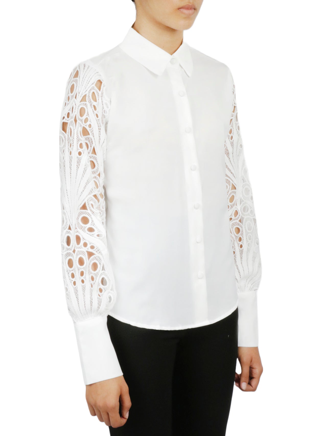  Miss Selen Cutout Sleeve Button Down - White - Bonton