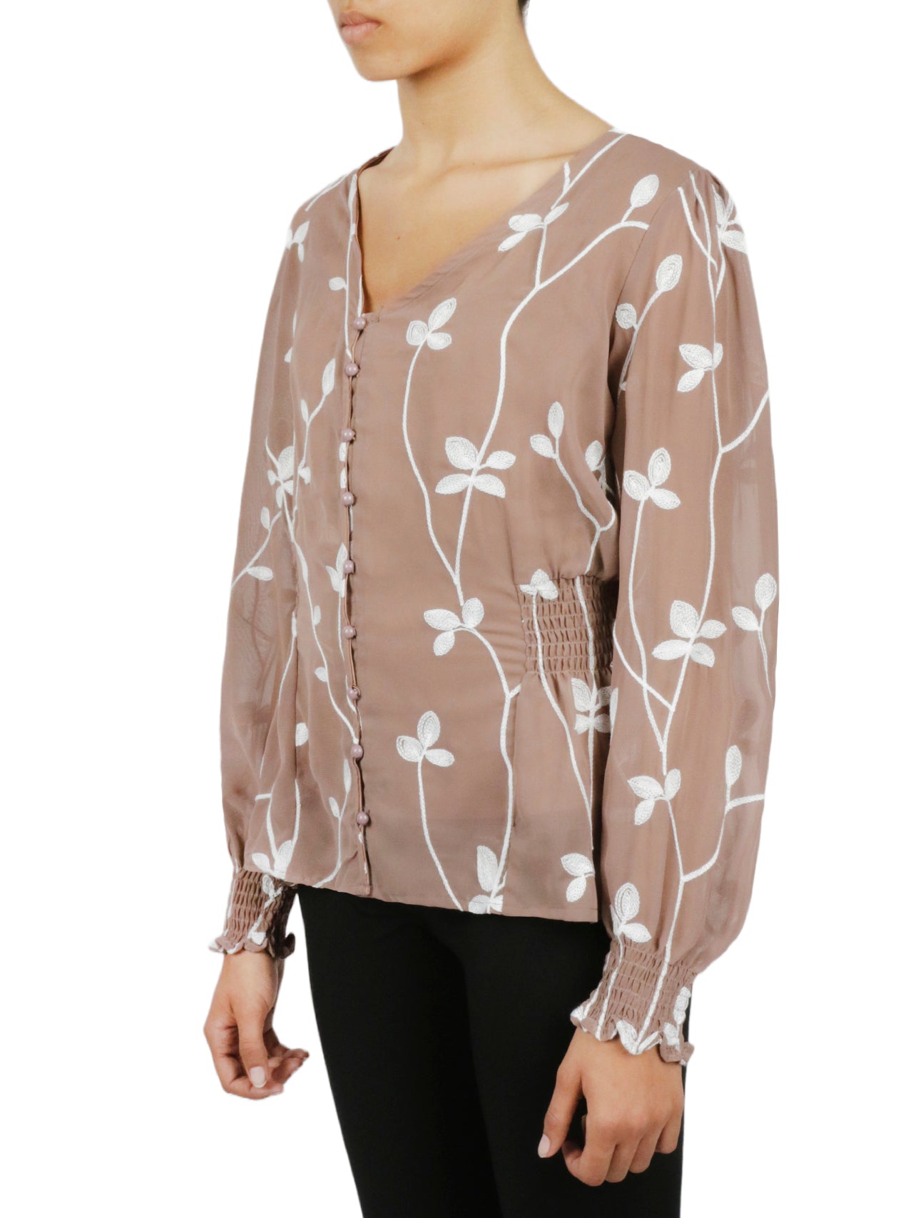  Miss Selen Floral V Button Down - Rose - Bonton