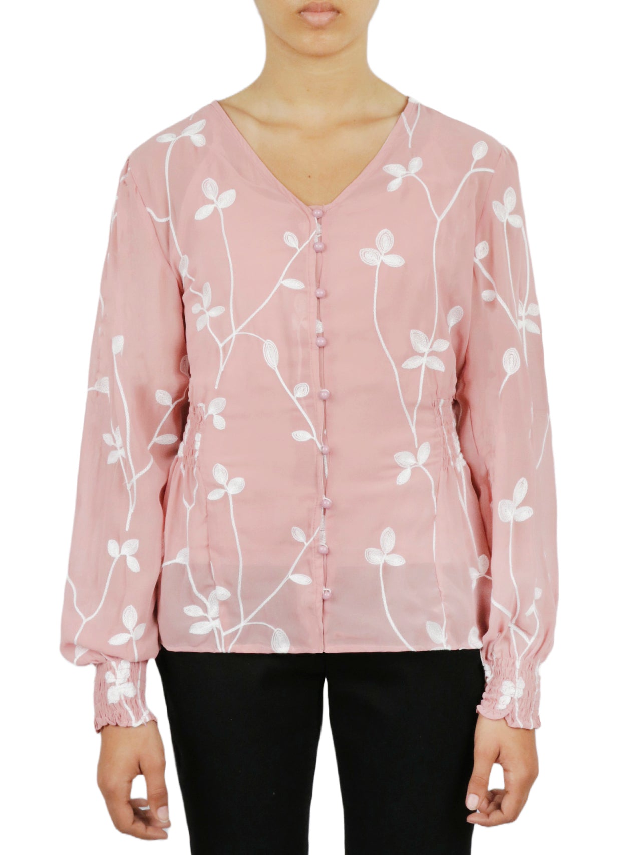  Miss Selen Floral V Button Down - Mink - Bonton