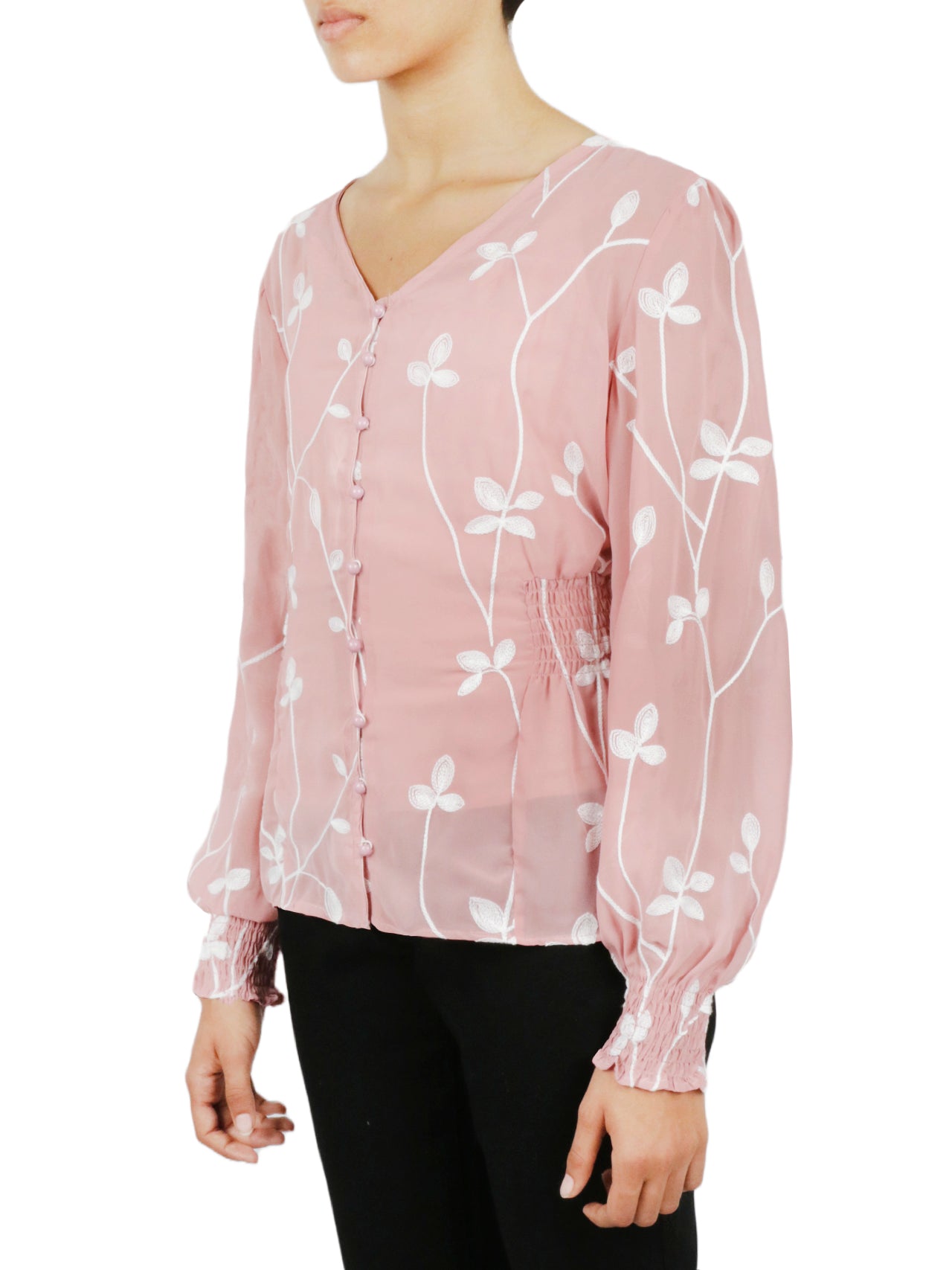  Miss Selen Floral V Button Down - Rose - Bonton