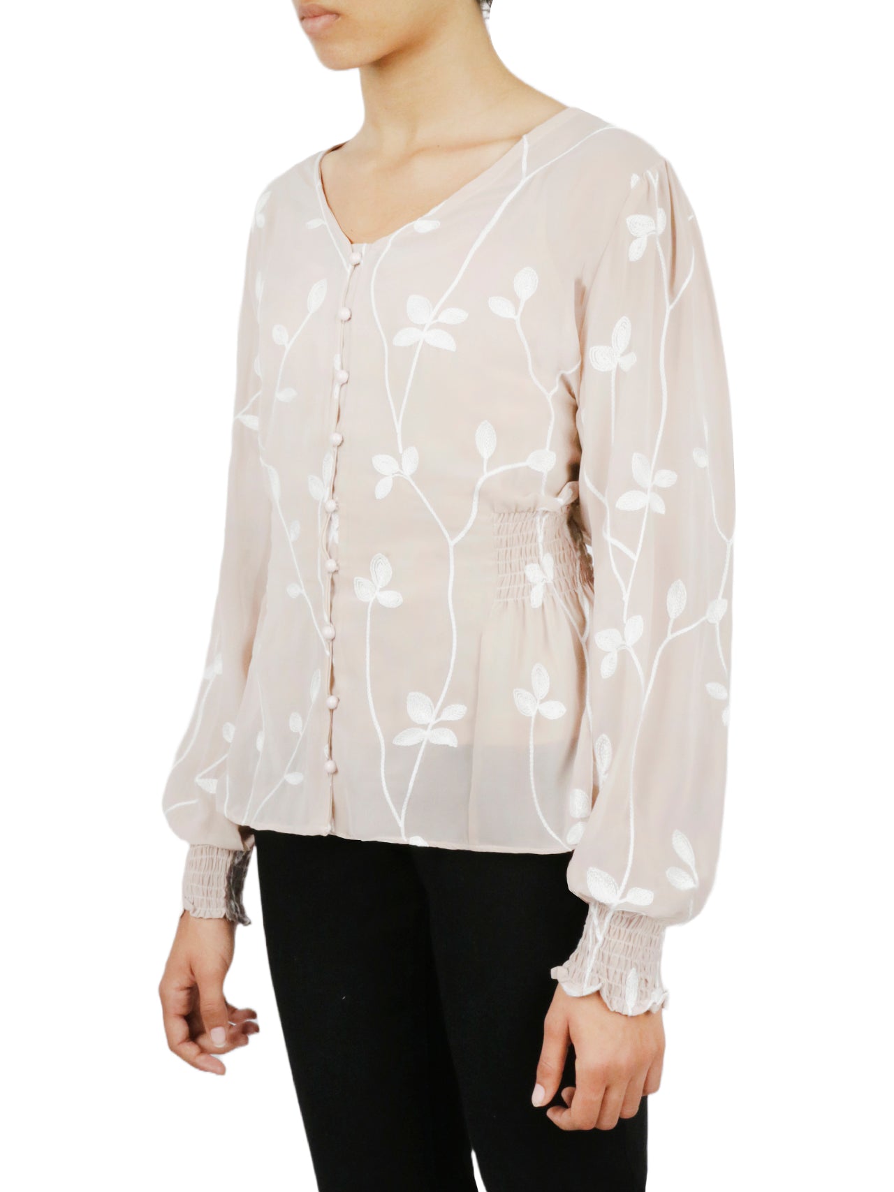  Miss Selen Floral V Button Down - Rose - Bonton