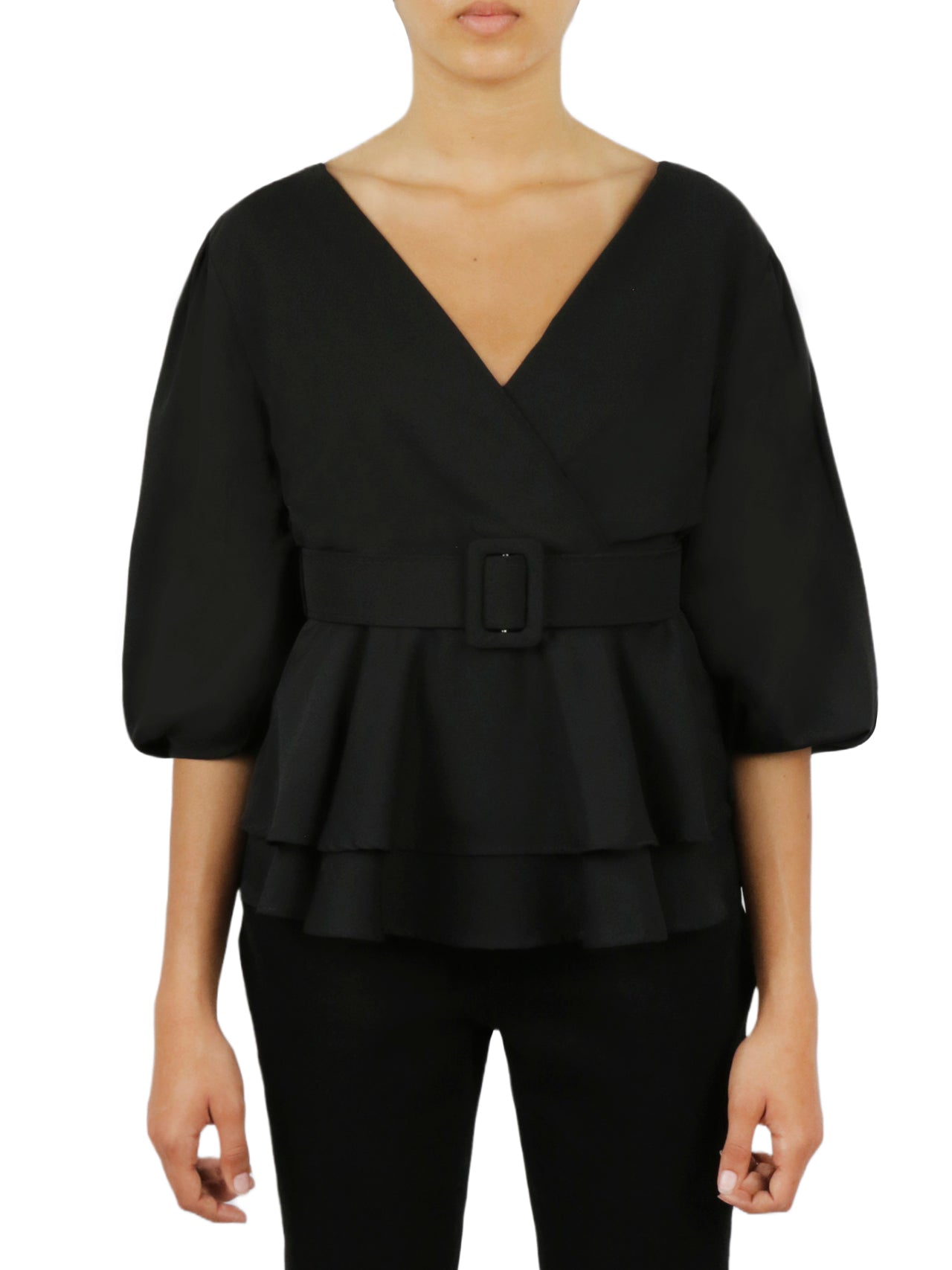  Miss Selen Belted Solid Top - Black - Bonton