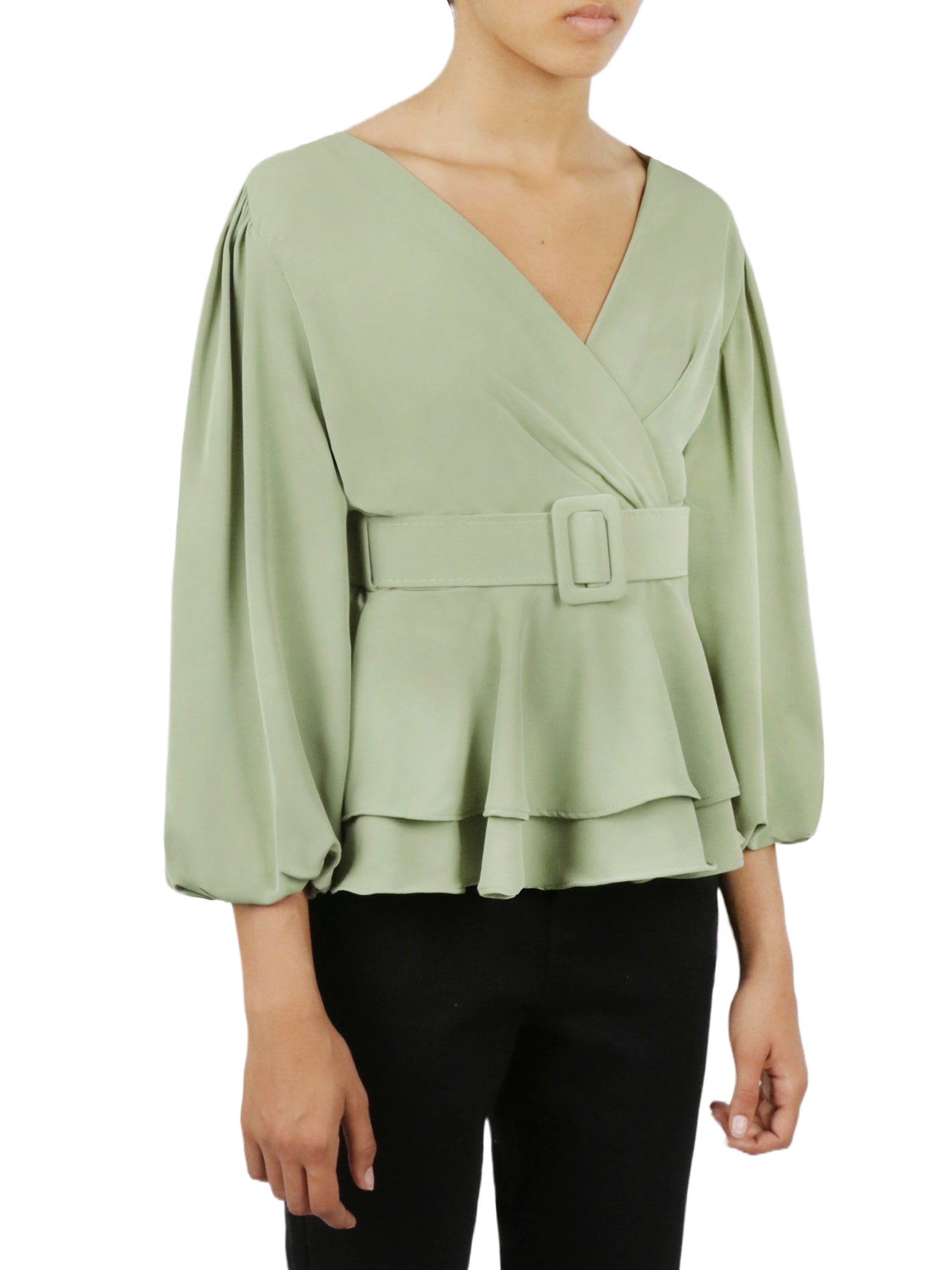  Miss Selen Belted Solid Top - Khaki - Bonton