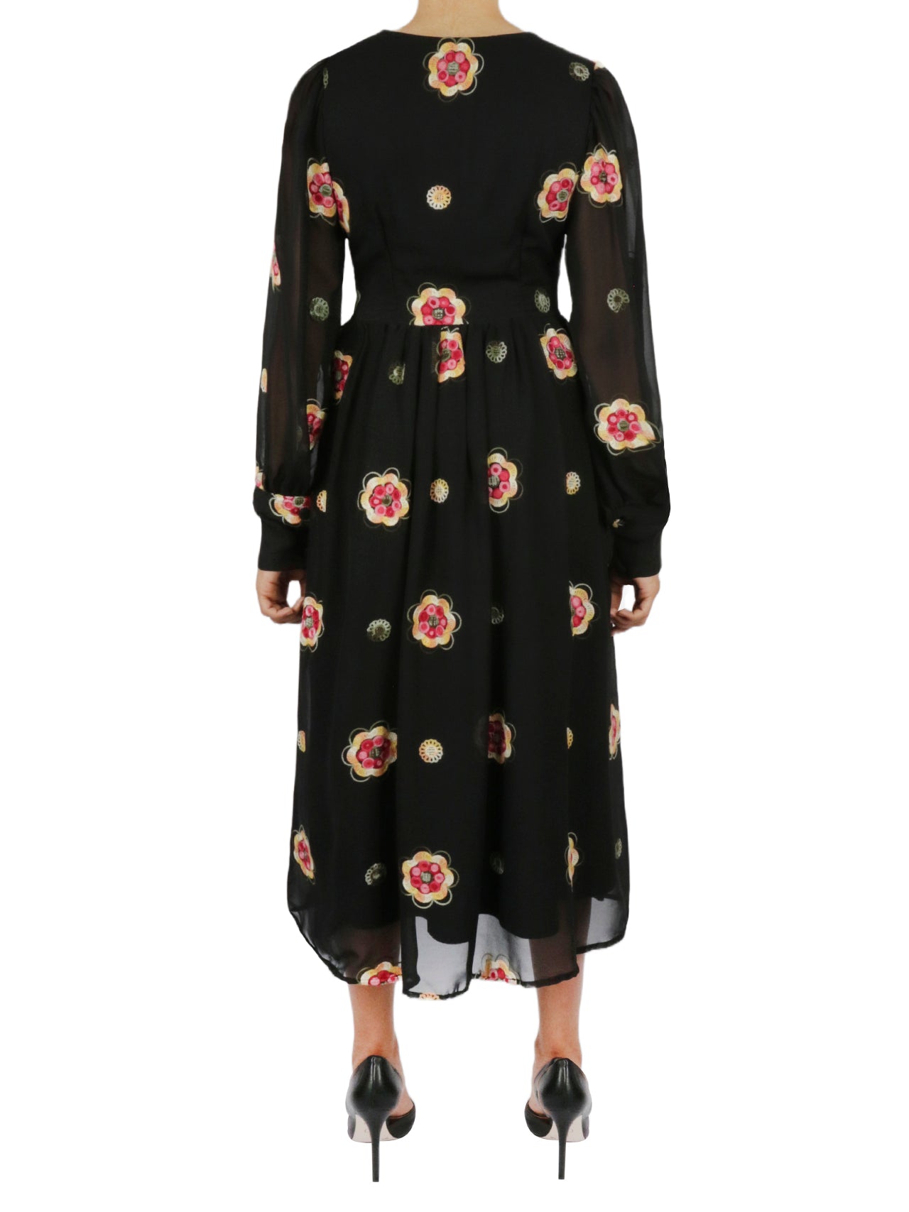  Miss Selen Floral Mid-Length Dress - Black - Bonton