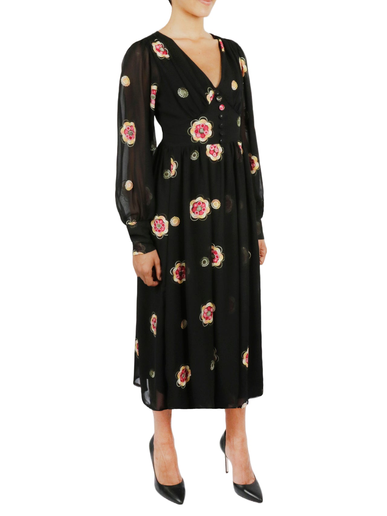  Miss Selen Floral Mid-Length Dress - Black - Bonton