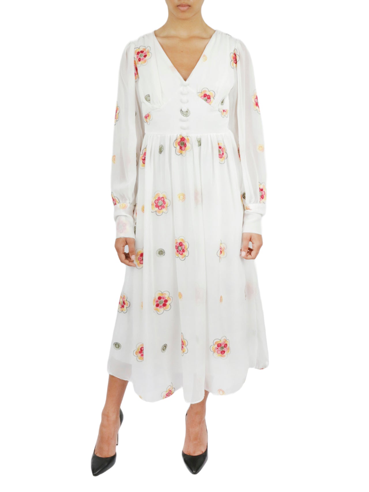  Miss Selen Floral Mid-Length Dress - Black - Bonton