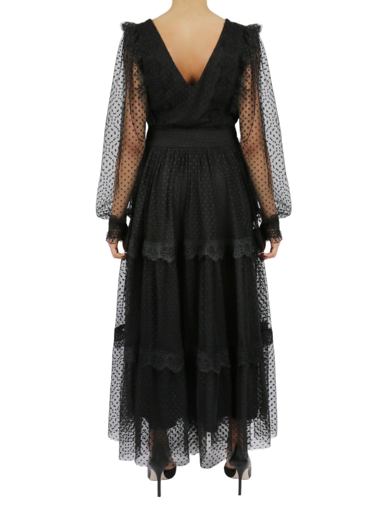  Miss Selen Belted Lace Dress - Black - Bonton