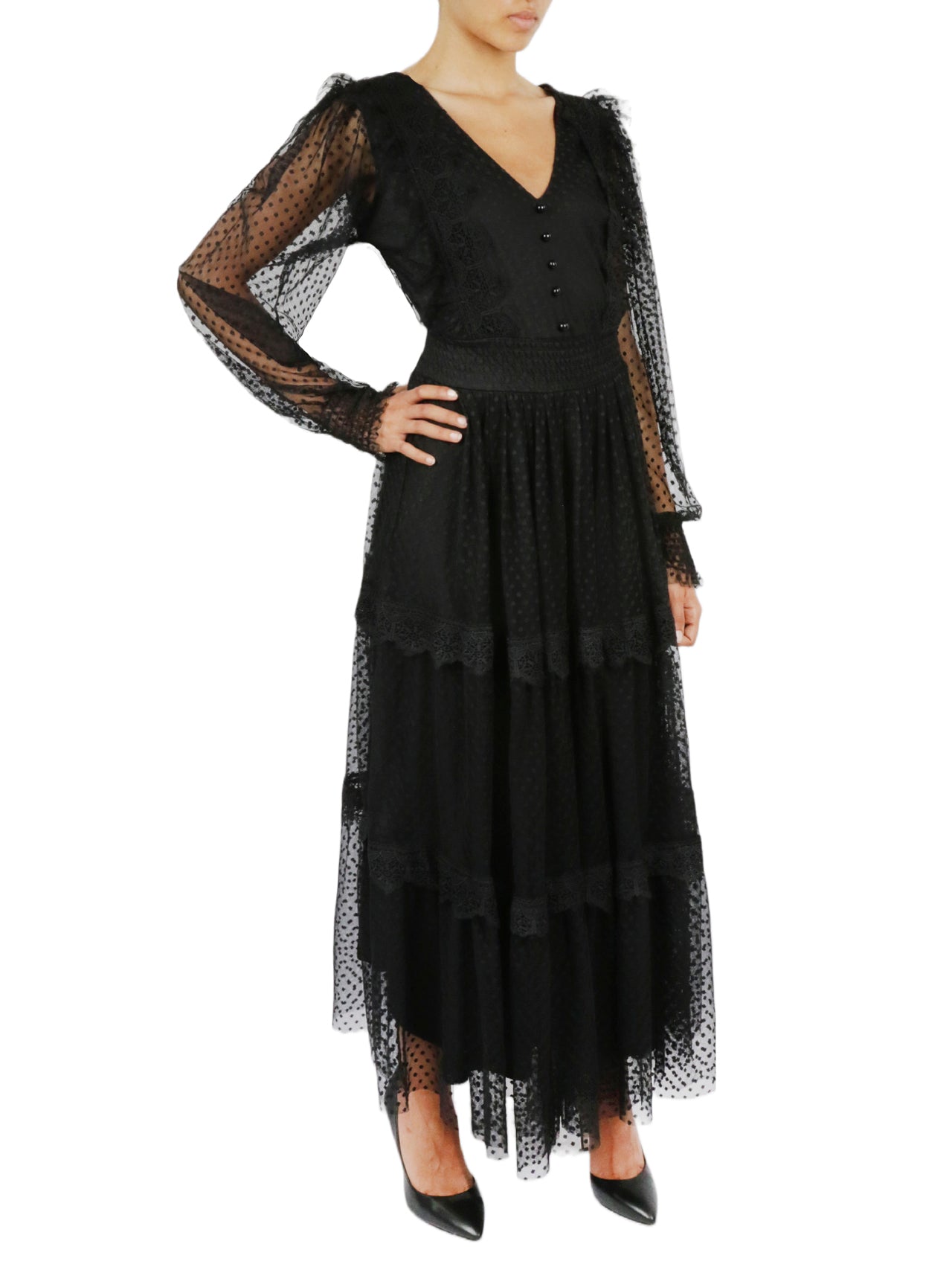  Miss Selen Belted Lace Dress - Black - Bonton