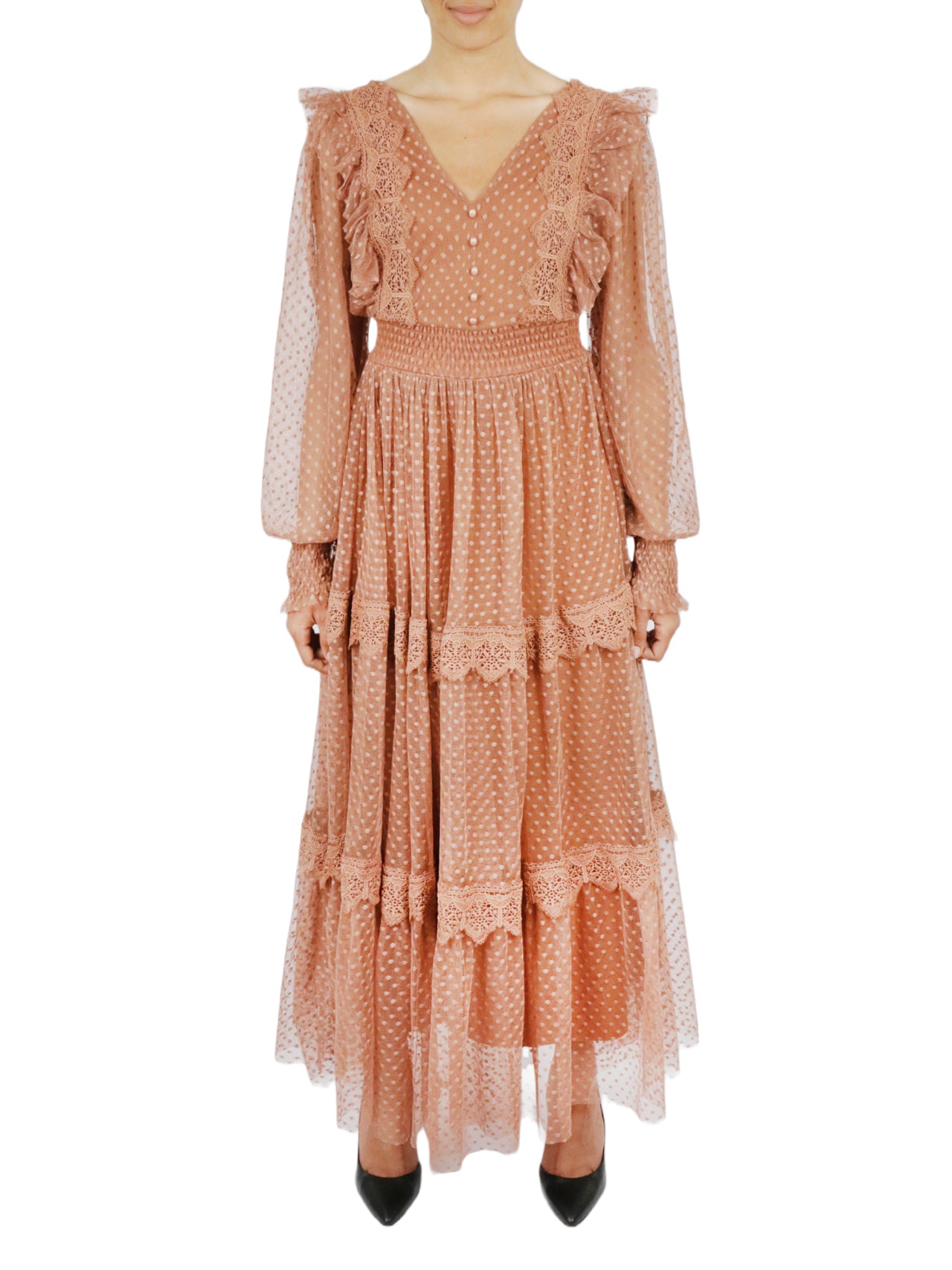  Miss Selen Belted Lace Dress - Brown - Bonton