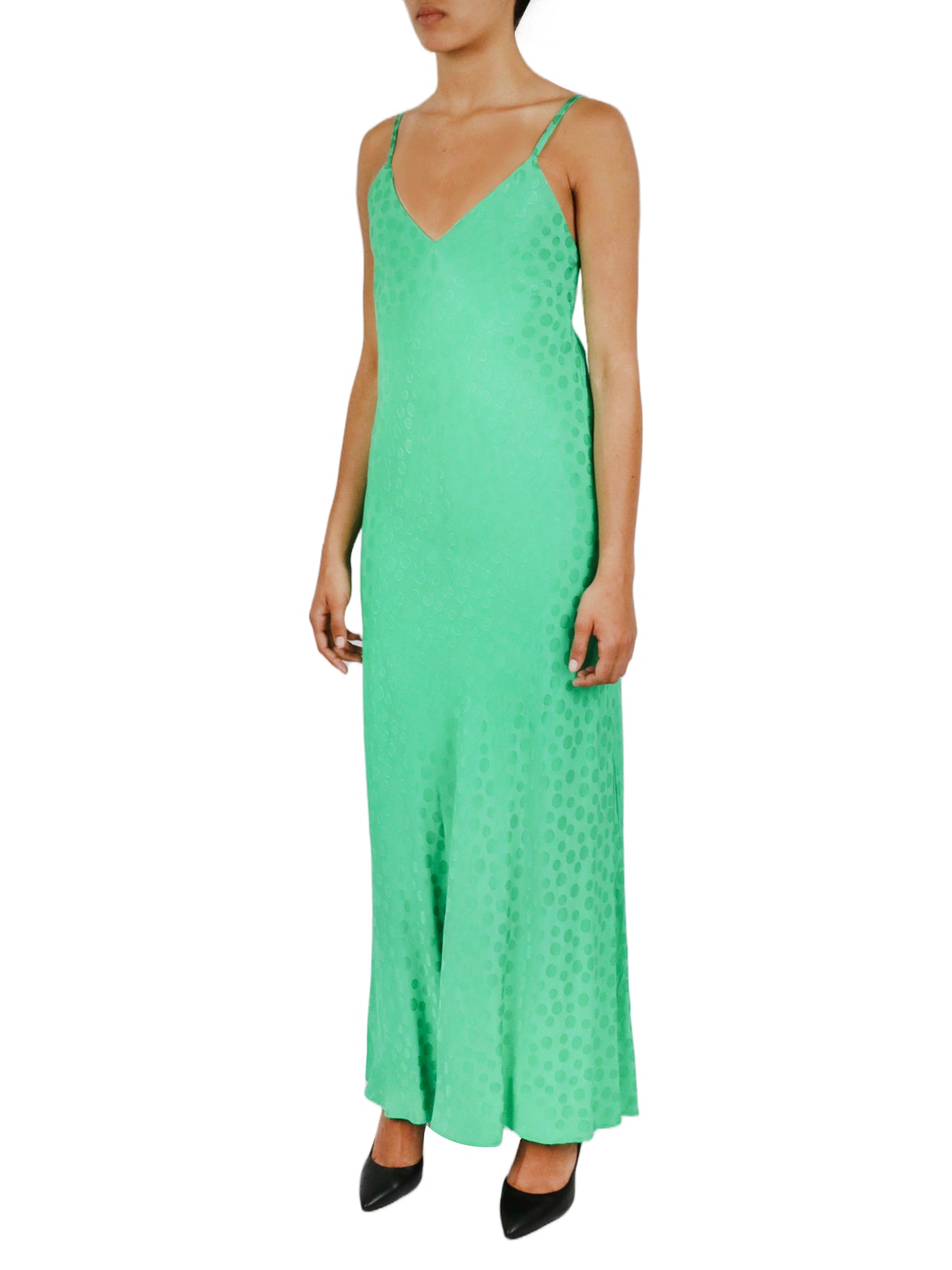  Cream & Rouge Tonal Patterned Charmeuse Dress - Green - Bonton