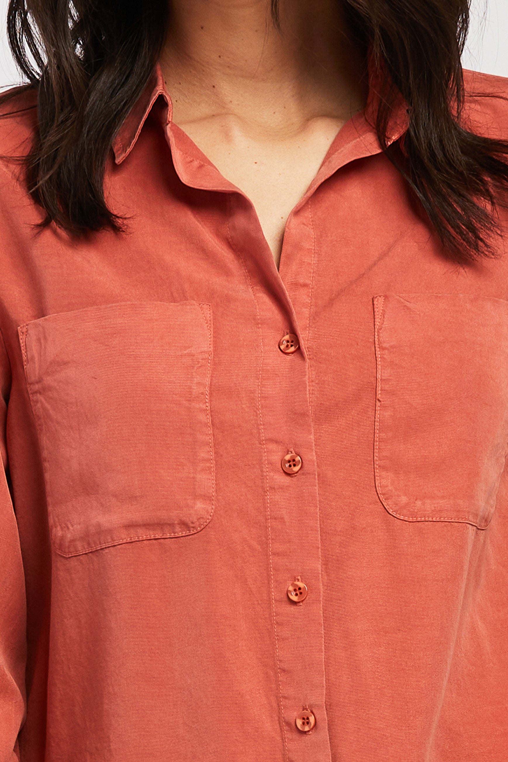   Velvet Heart Long Sleeve Button Down Shirt Front Chest Patch Pockets - Greer - Bonton