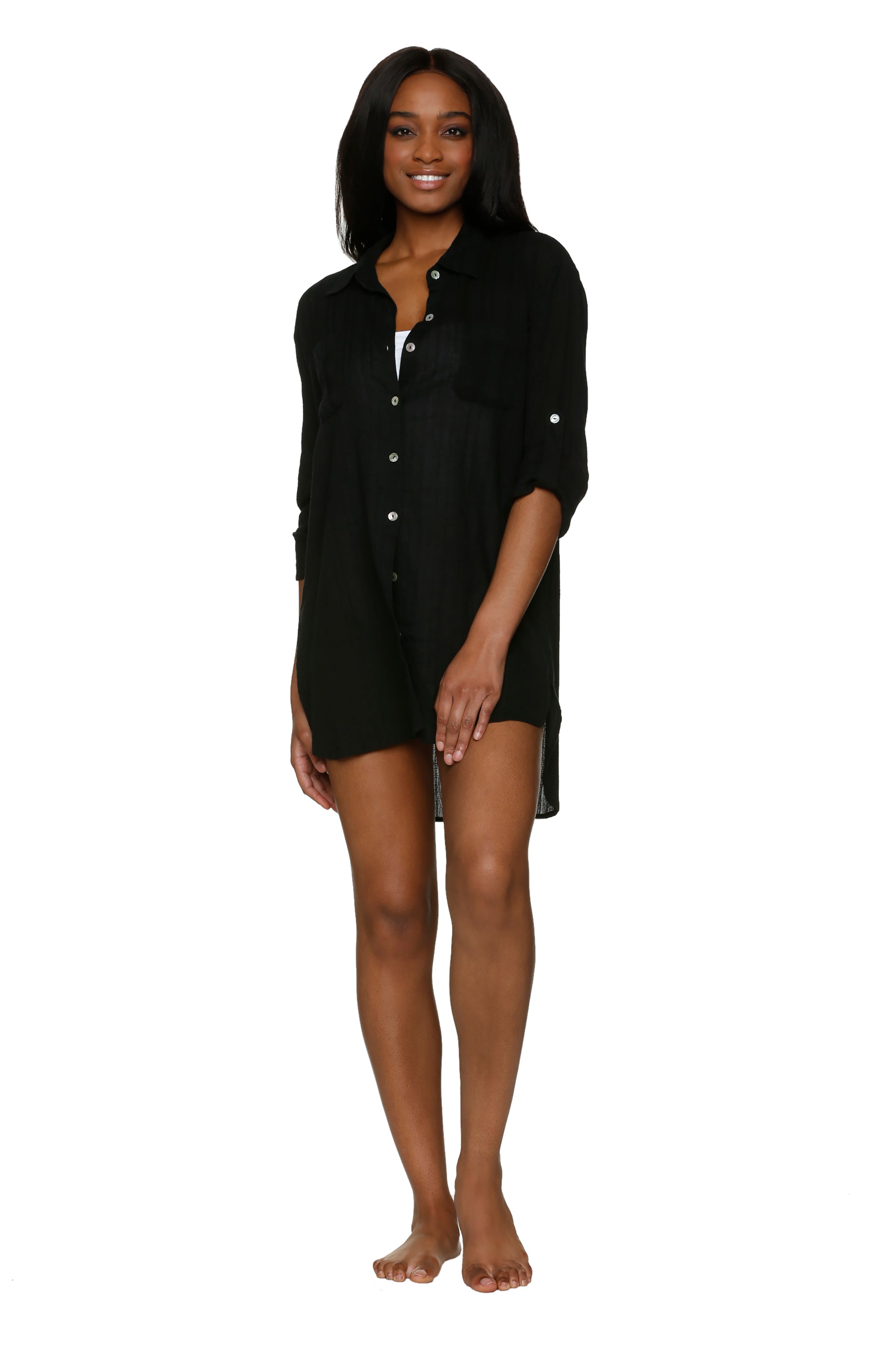  Helen Jon Relaxed Shirt Dress 4 - Black - Bonton