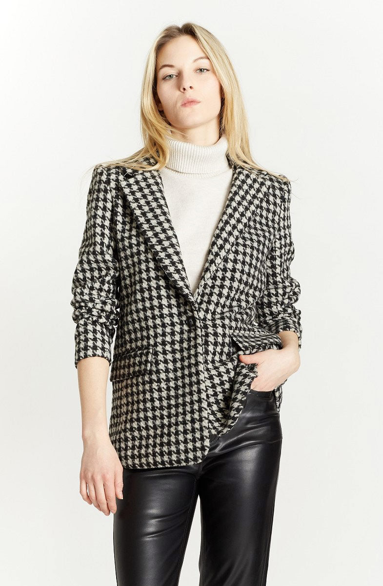  Oat New York Boyfriend Blazer with Single Button Fastener - Black / Bone Houndstooth - Bonton