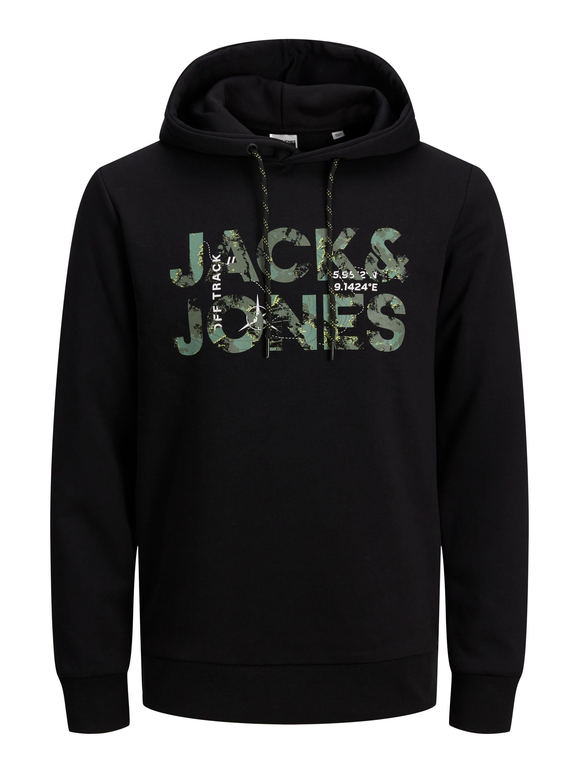  Jack & Jones Tech Logo Sweat Hoodie - Black - Bonton
