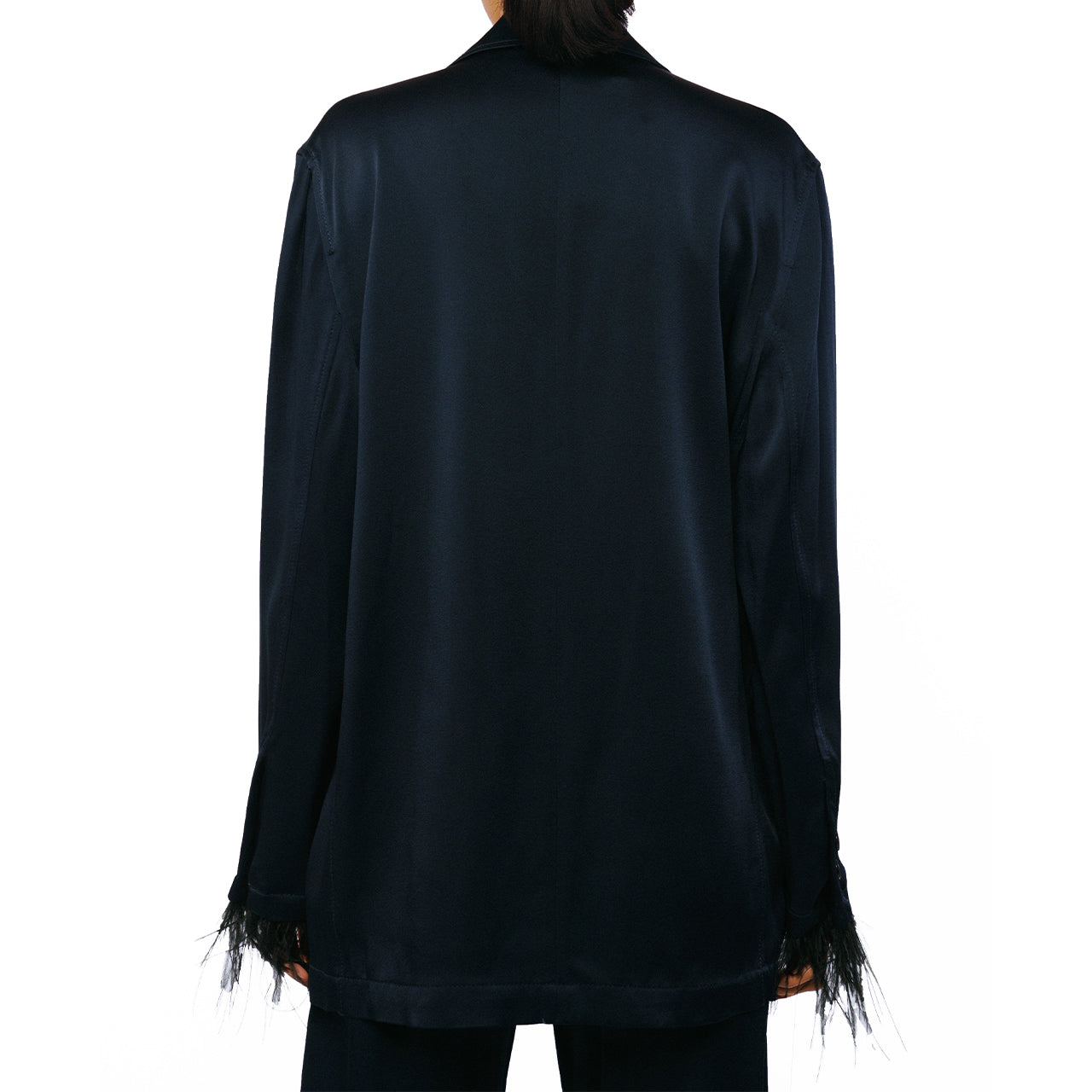  Ciebon Giada Feather Trimmed Satin Jacket - Navy - Bonton