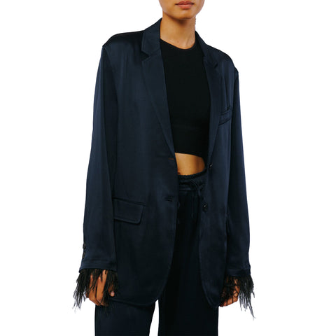 Giada Feather Trimmed Satin Jacket