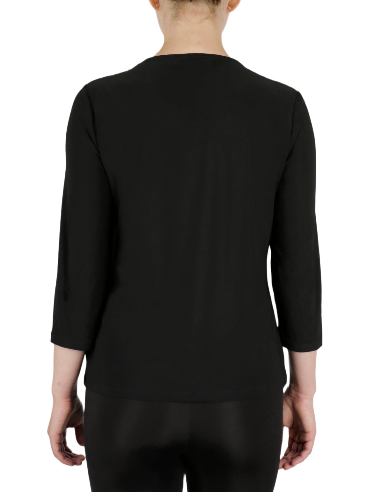  Kasper 3 Qtr Twist Neck Solid Ity Knit Top - Black - Bonton