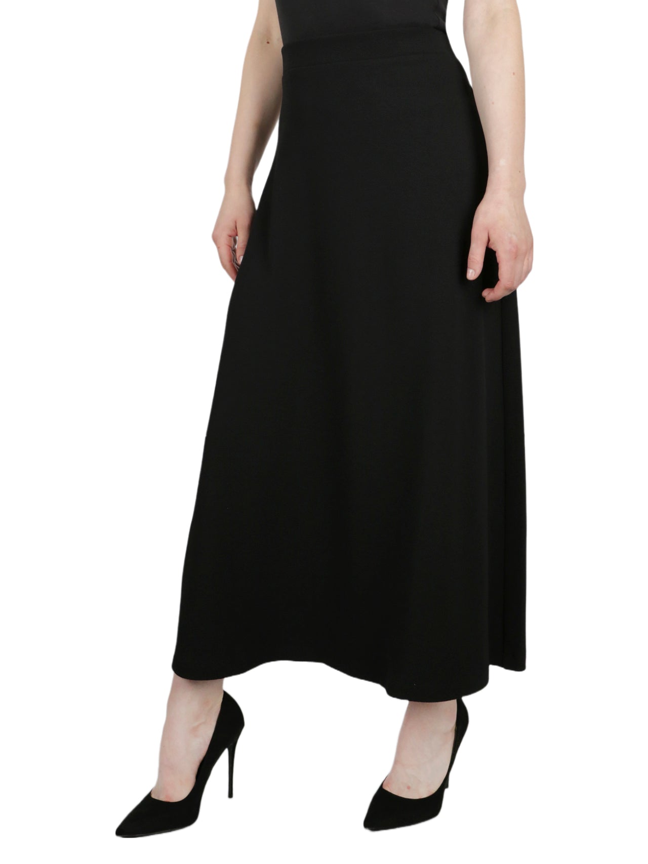  Kasper Pull On A-Line Maxi Stretch Crosshatch Skirt - Black - Bonton
